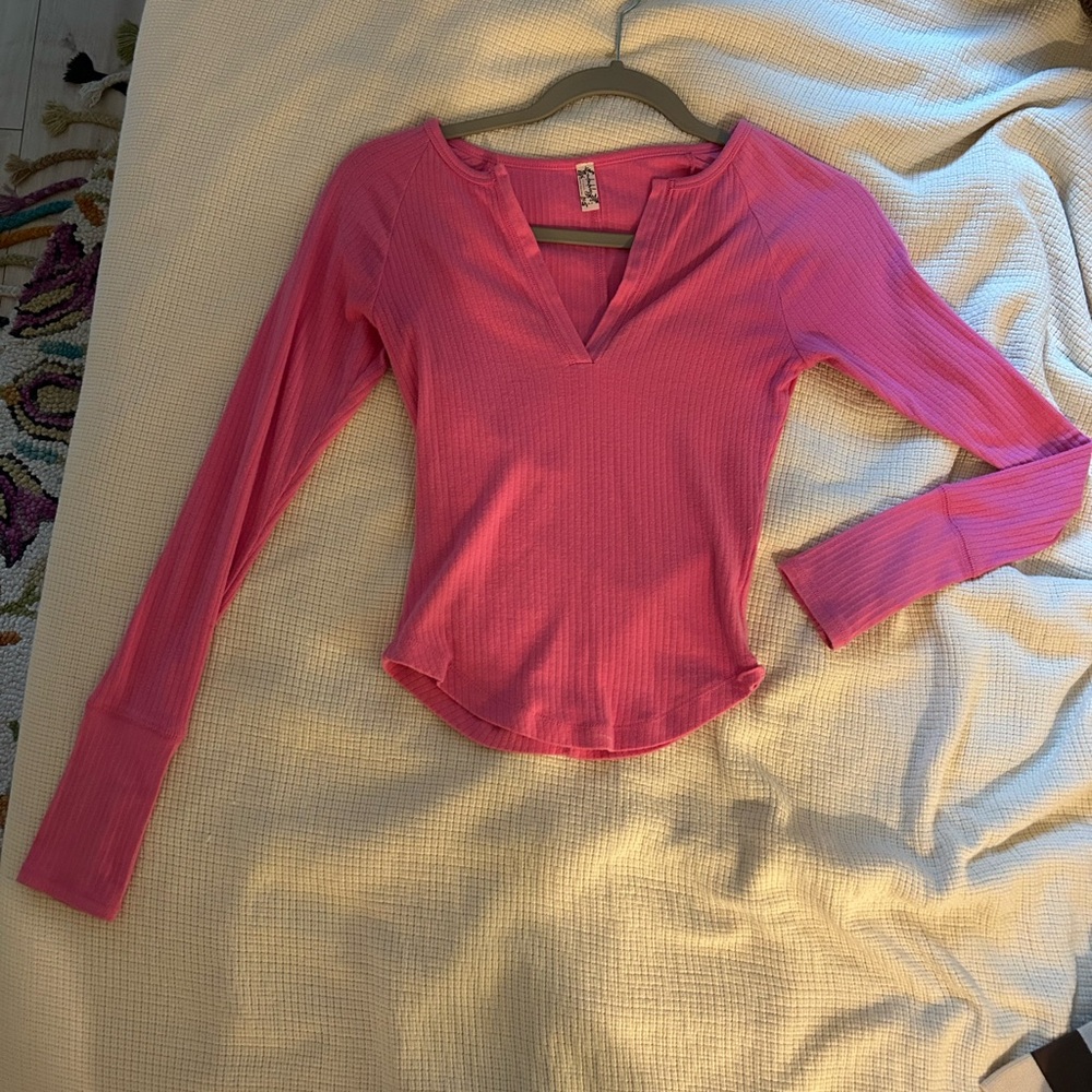 Free People Pink Long Sleeve Top
